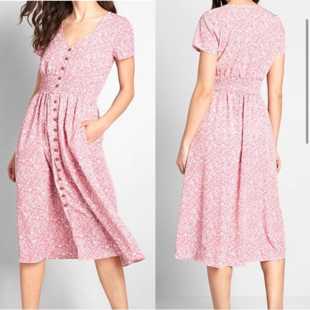 ModCloth Floral Pink Button-Down Dress